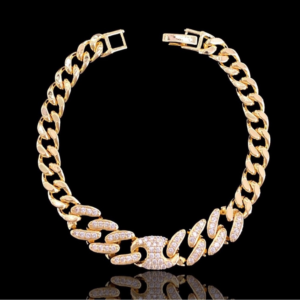 Gold Filled Cuban Link Bracelet with Pavé Mariner Link